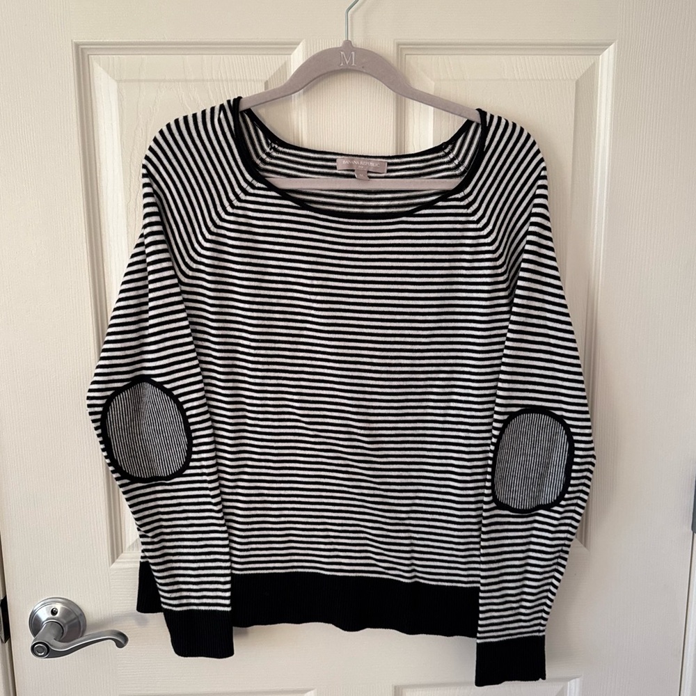 Banana Republic Striped Sweater with Patched Sleeves - Size: M - Like New!